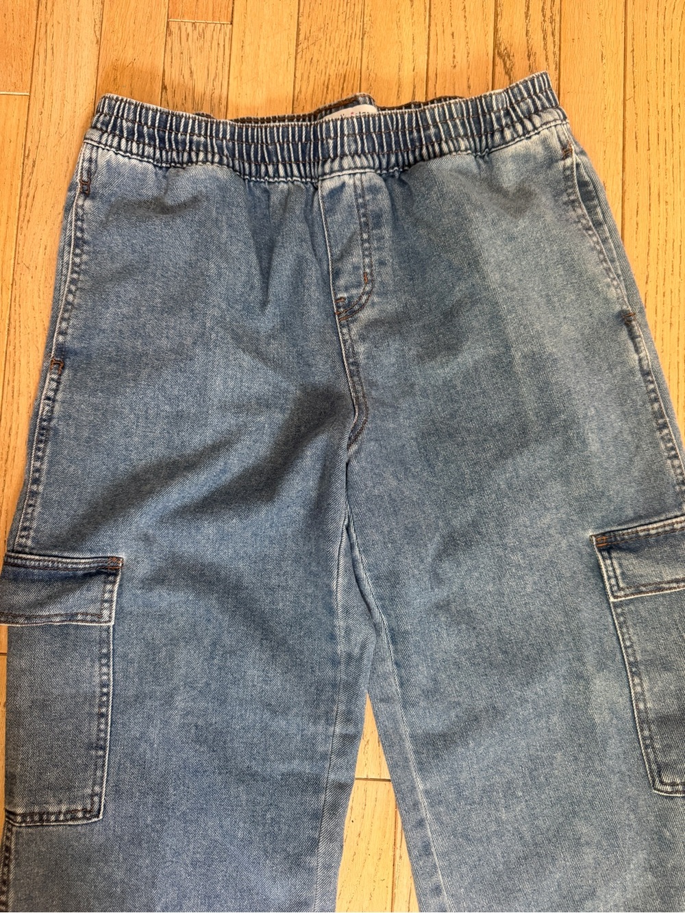 Vanilla Star Denim Cargo Drawstring Ankle Tie Light Wash Utility Jeans Size L - Picture 3 of 8